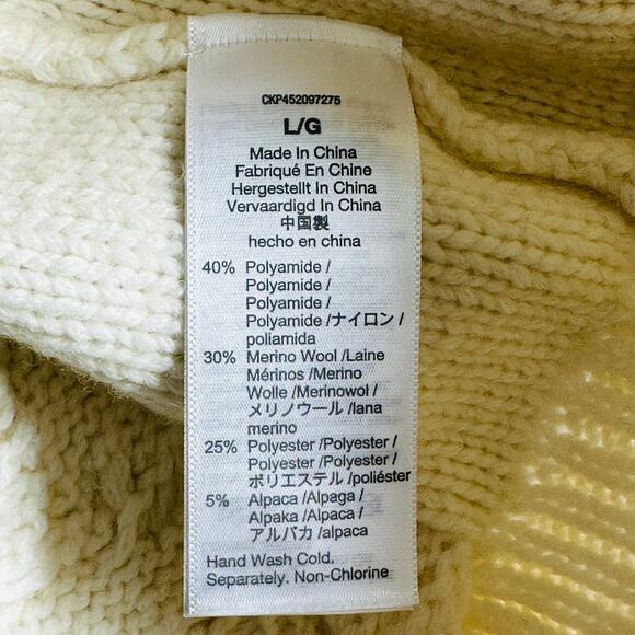 Madewell Grenville Cableknit Sweater Antique Cream Wool AH244 Size Large New - Picture 6 of 15